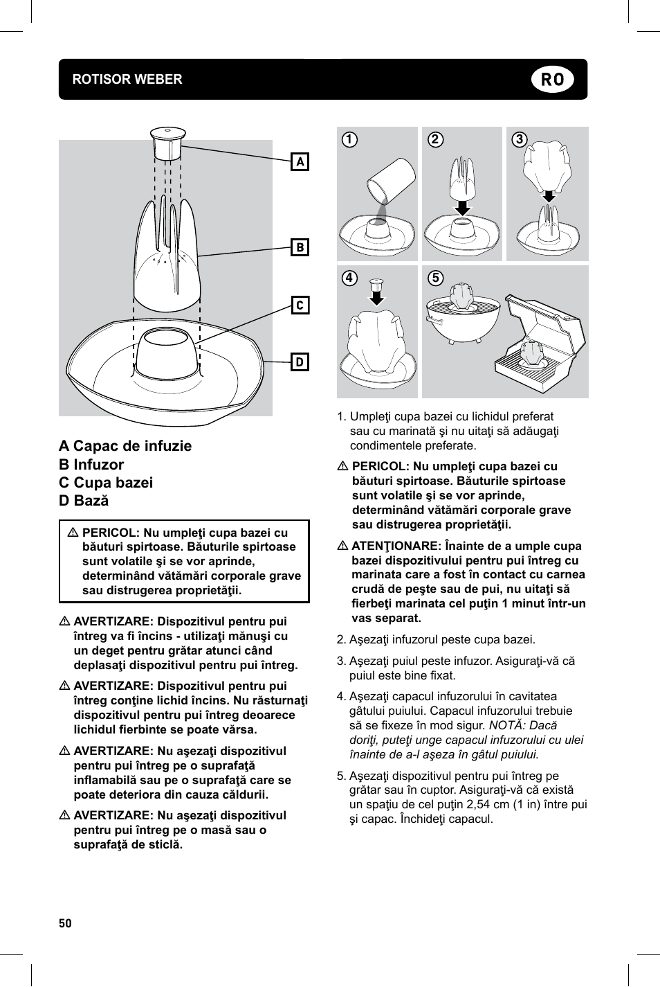 A capac de infuzie b infuzor c cupa bazei d bază | weber Geflugelhalter Weber Style User Manual | Page 50 / 68
