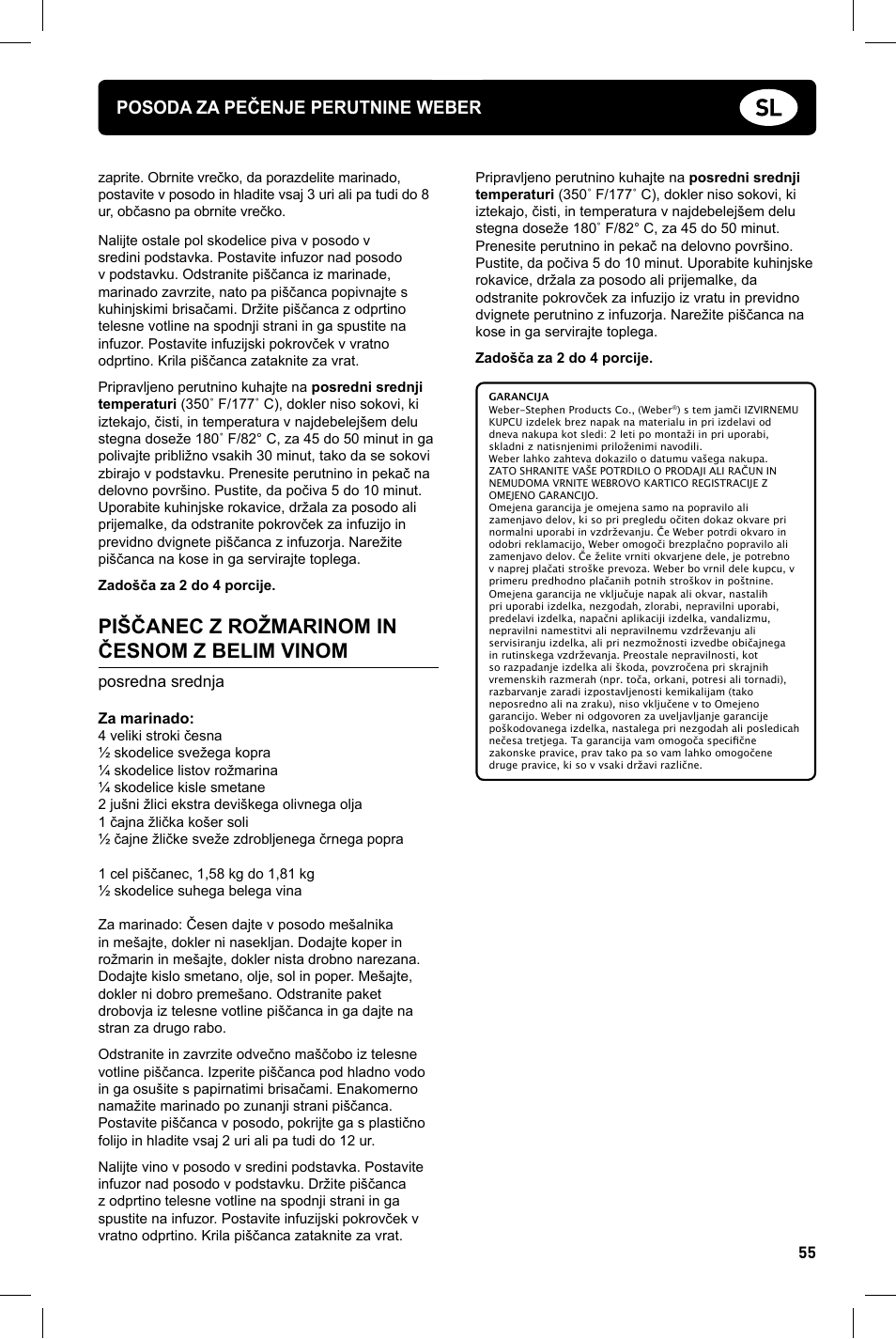 Piščanec z rožmarinom in česnom z belim vinom, Posoda za pečenje perutnine weber, Posredna srednja | weber Geflugelhalter Weber Style User Manual | Page 55 / 68