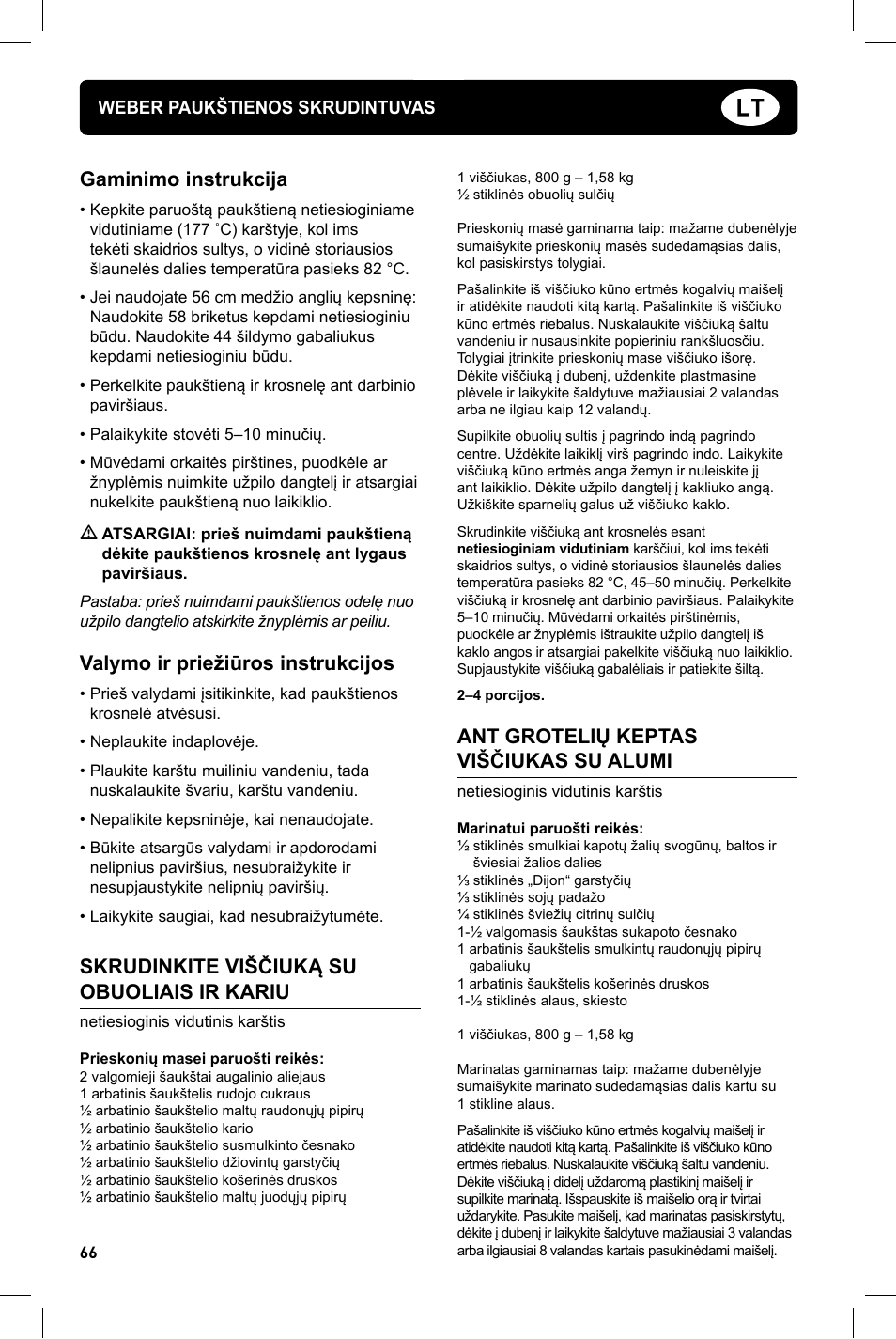 Gaminimo instrukcija, Valymo ir priežiūros instrukcijos, Skrudinkite viščiuką su obuoliais ir kariu | Ant grotelių keptas viščiukas su alumi | weber Geflugelhalter Weber Style User Manual | Page 66 / 68