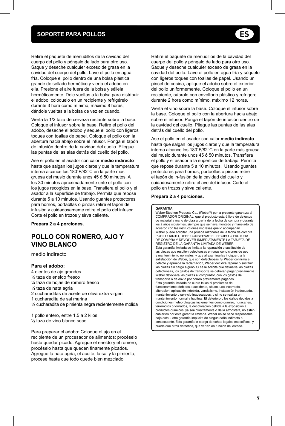 Pollo con romero, ajo y vino blanco, Soporte para pollos | weber Geflugelhalter Weber Style User Manual | Page 7 / 68
