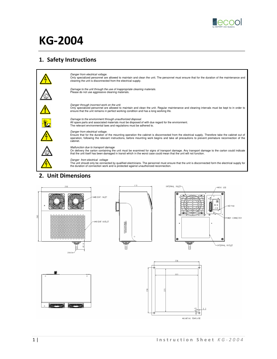 SEIFERT Variable Speed Air Conditioner KG 2004-24V User Manual | 4 pages