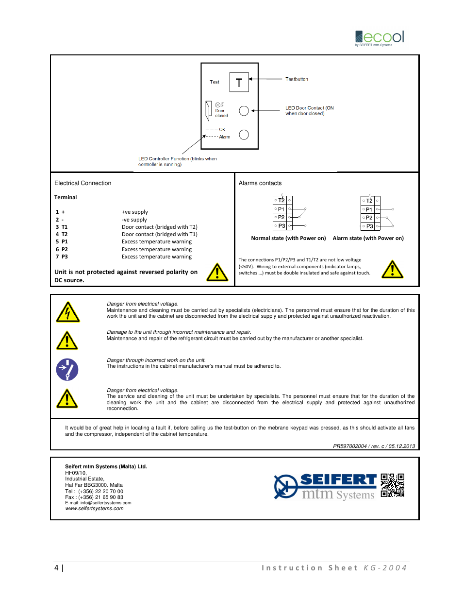 SEIFERT Variable Speed Air Conditioner KG 2004-24V User Manual | Page 4 / 4