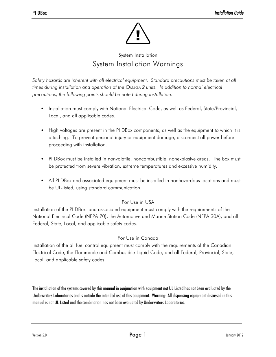 System installation warnings | Progressive International Electronics EZ Wire DBox User Manual | Page 5 / 35