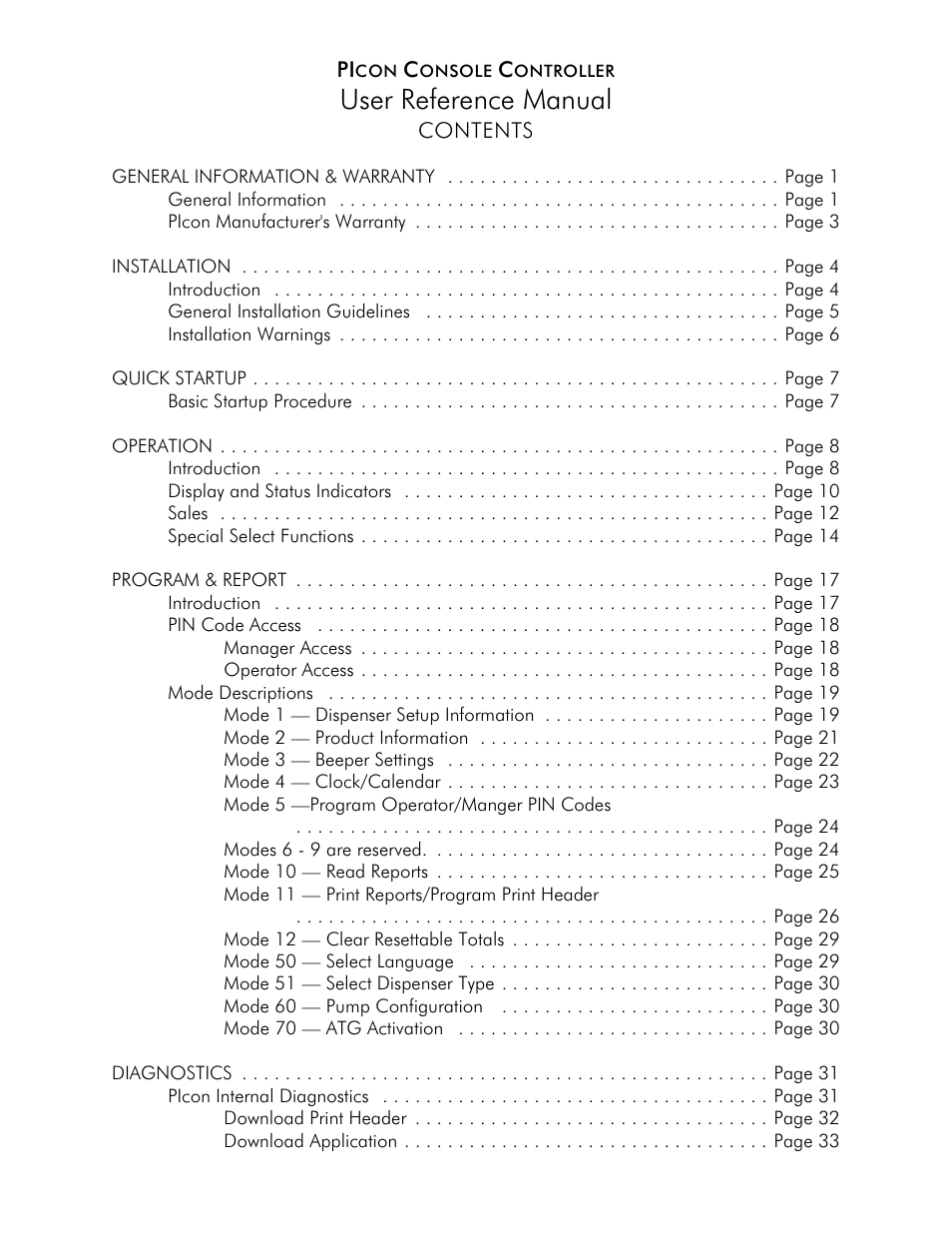 User reference manual | Progressive International Electronics PIcon Console User Manual | Page 3 / 37