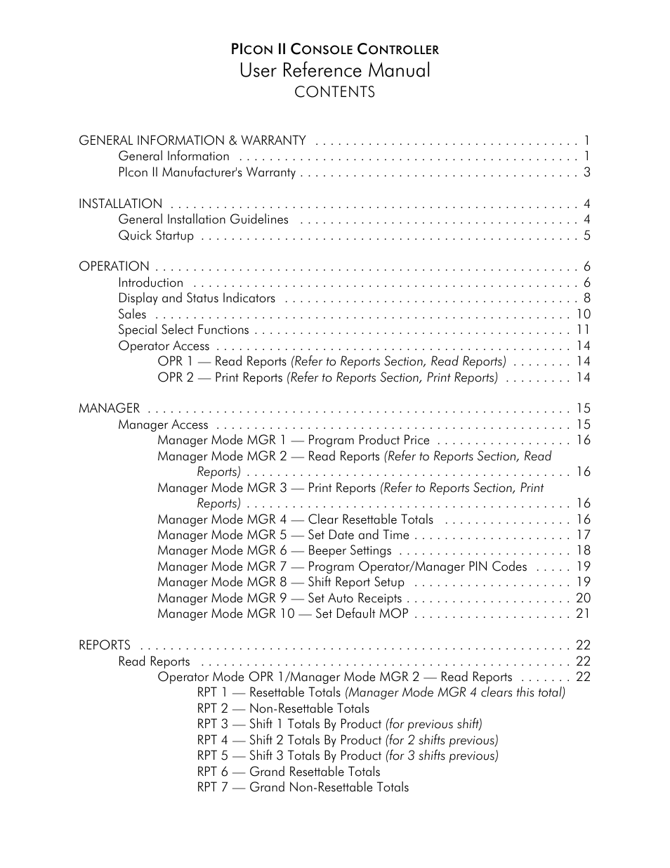User reference manual | Progressive International Electronics PIcon II Console User Manual | Page 3 / 44