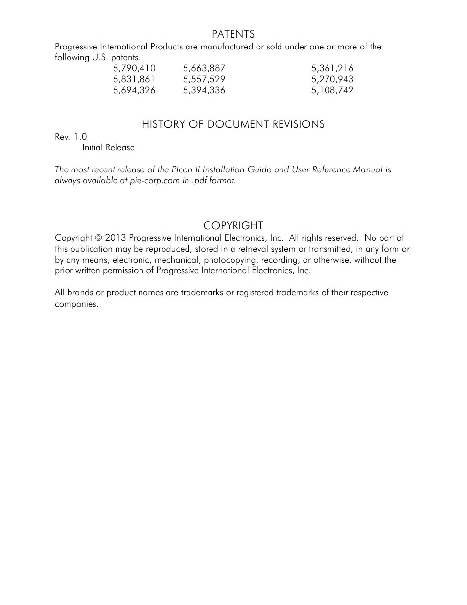 Progressive International Electronics PIcon II Console User Manual | Page 5 / 44