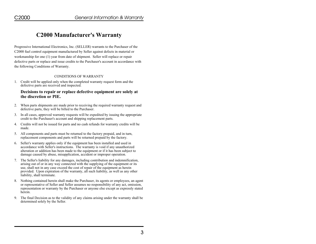 C2000 manufacturer's warranty, C2000 | Progressive International Electronics C2000 User Manual | Page 9 / 54