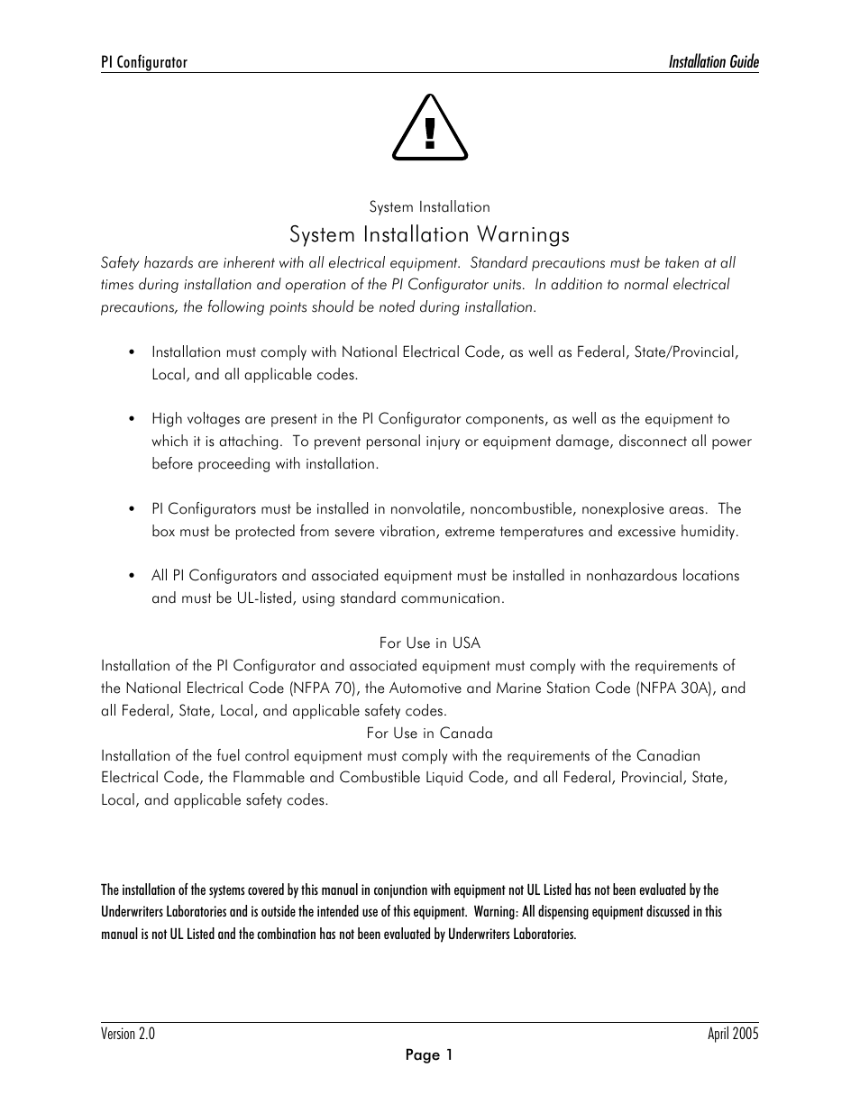 System installation warnings | Progressive International Electronics Configurator User Manual | Page 3 / 10