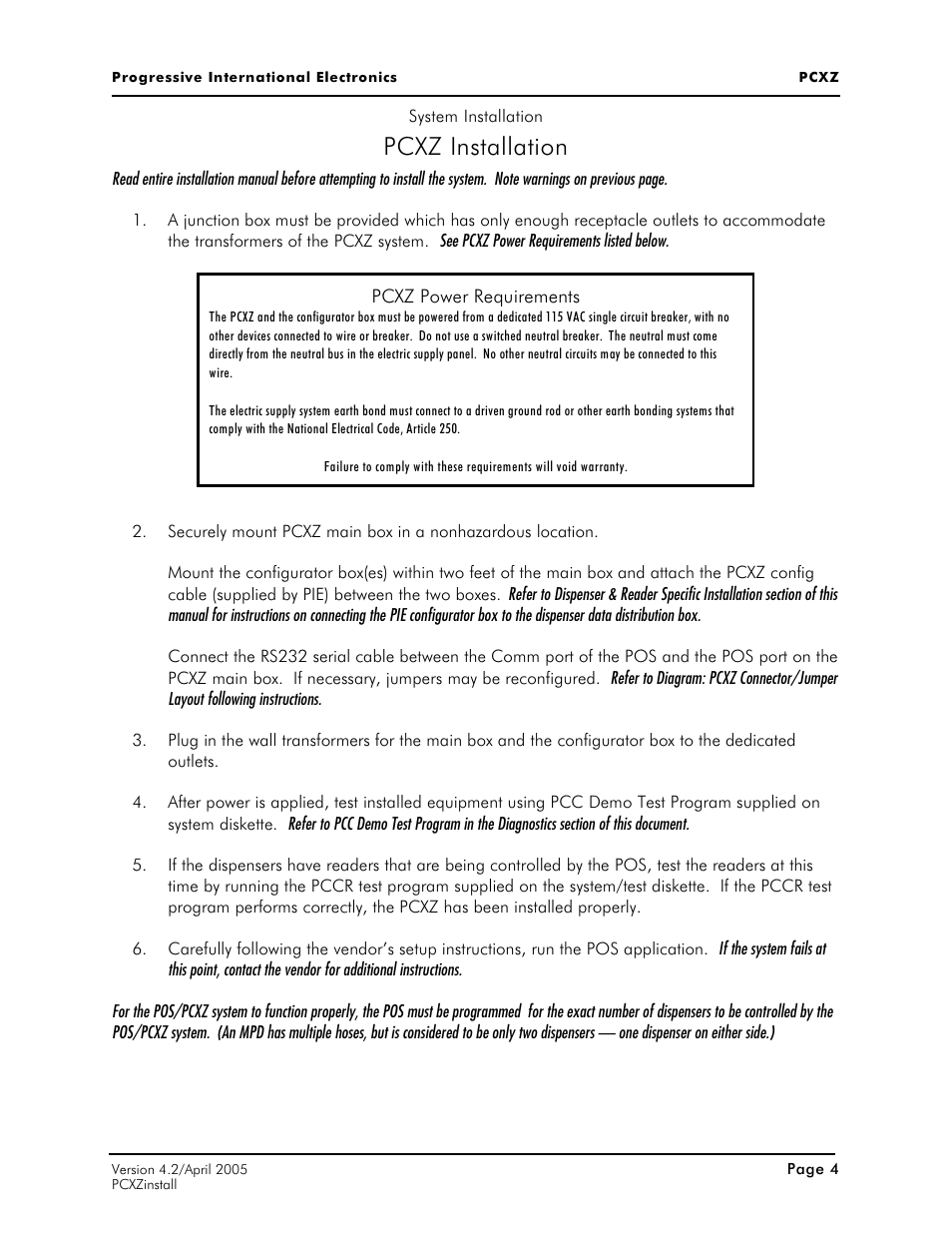 Pcxz installation | Progressive International Electronics PCXZ User Manual | Page 12 / 55