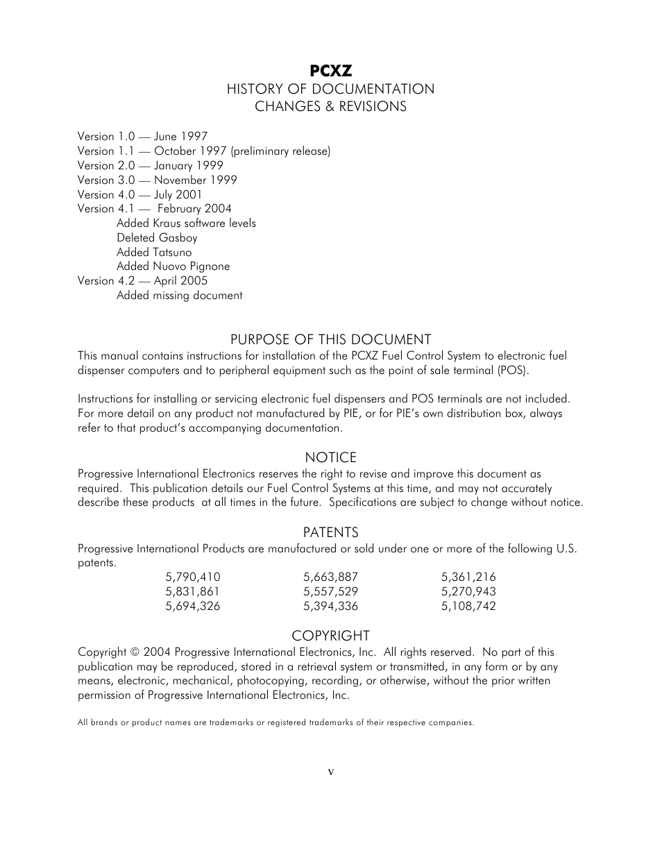 Pcxz | Progressive International Electronics PCXZ User Manual | Page 5 / 55