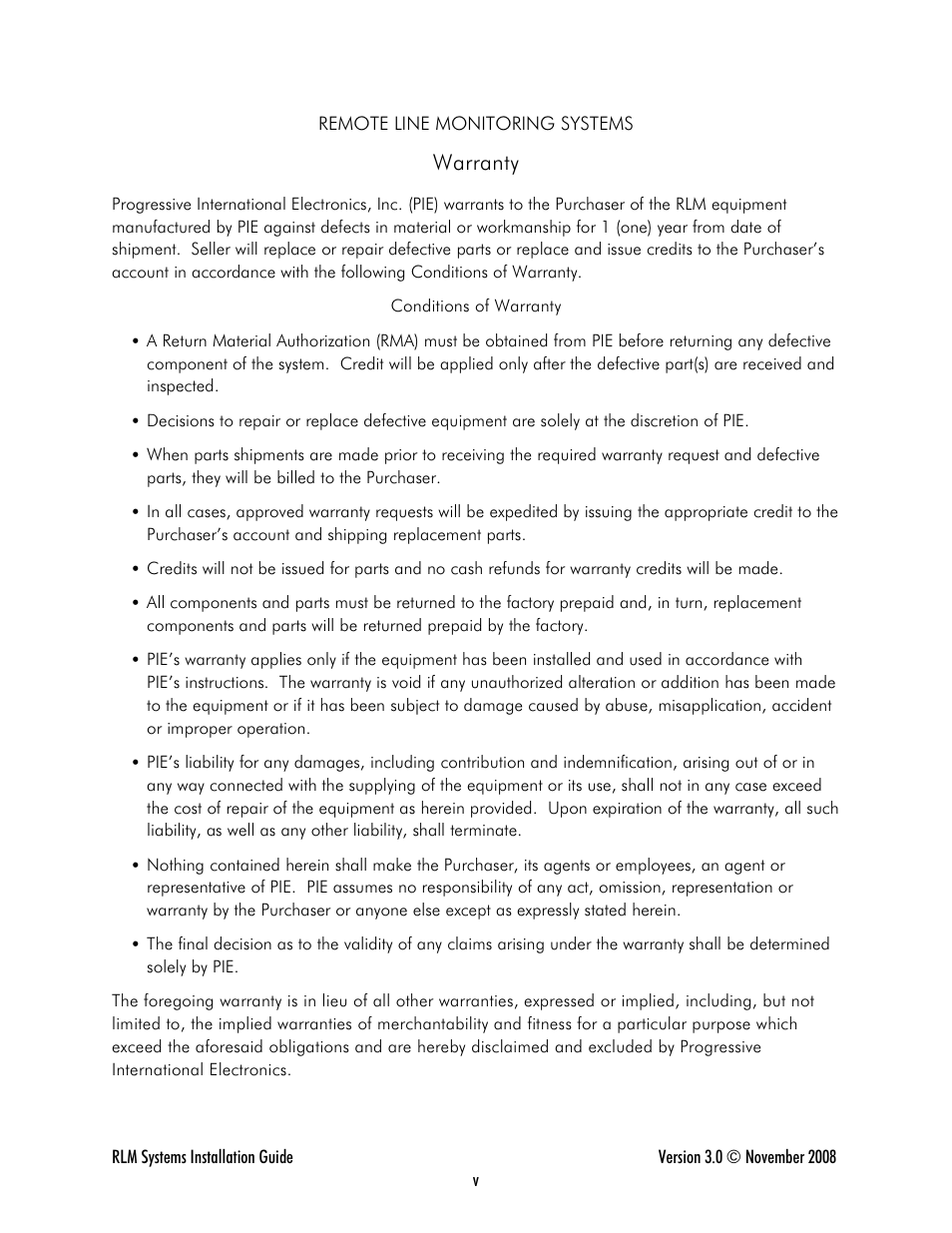 Warranty | Progressive International Electronics RLM 2 User Manual | Page 5 / 42