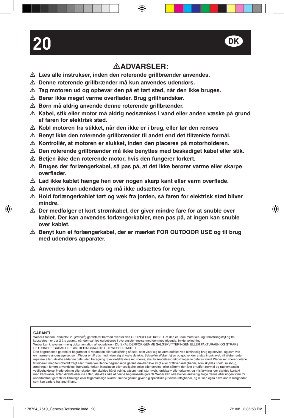 Advarsler | weber Drehspie? Genesis User Manual | Page 20 / 40