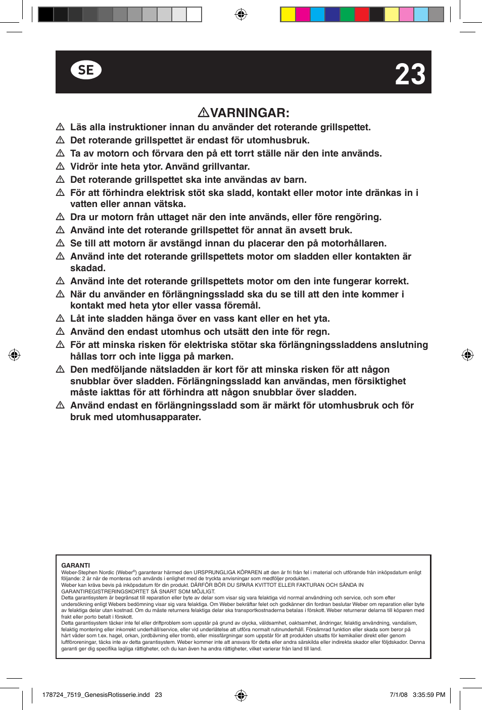 Varningar | weber Drehspie? Genesis User Manual | Page 23 / 40