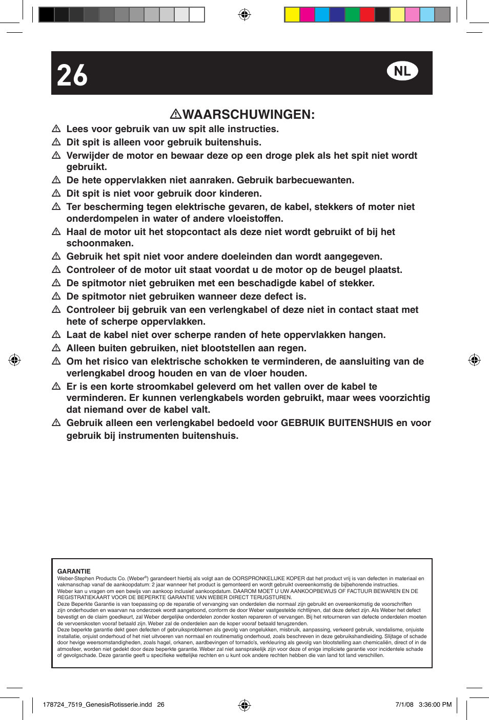 Waarschuwingen | weber Drehspie? Genesis User Manual | Page 26 / 40