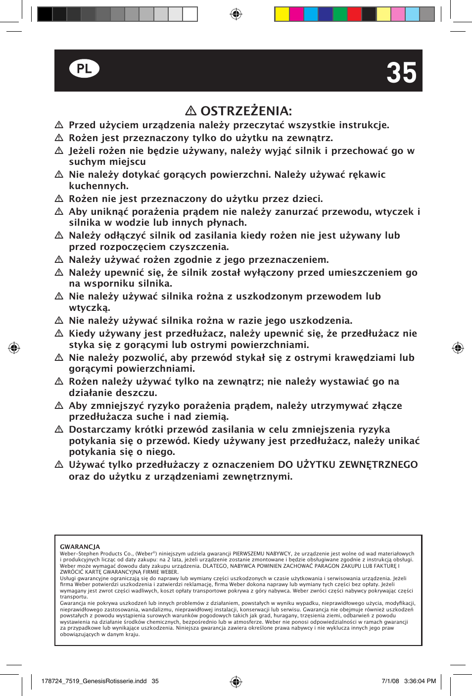 Ostrzeżenia | weber Drehspie? Genesis User Manual | Page 35 / 40
