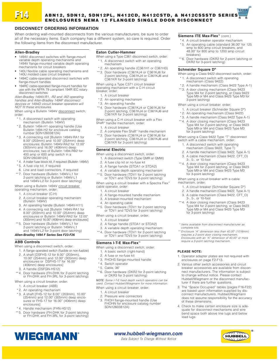 Disconnect ordering information | Wiegmann WAX-MSSN4 Series User Manual | Page 14 / 62
