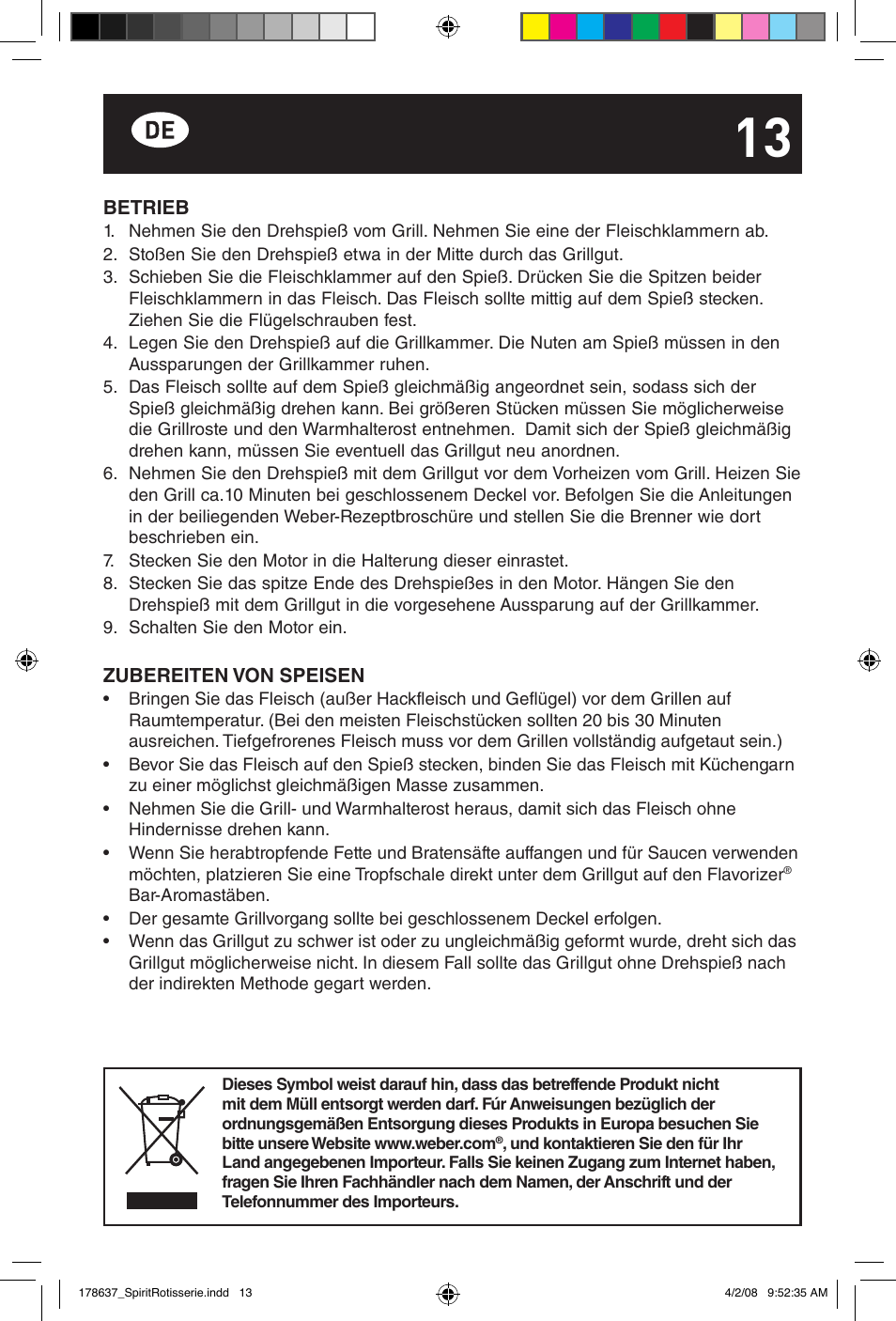weber Drehspie? Spirit User Manual | Page 13 / 40