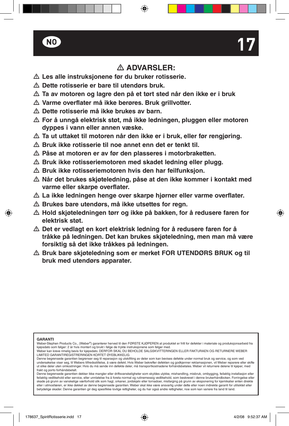 Advarsler | weber Drehspie? Spirit User Manual | Page 17 / 40