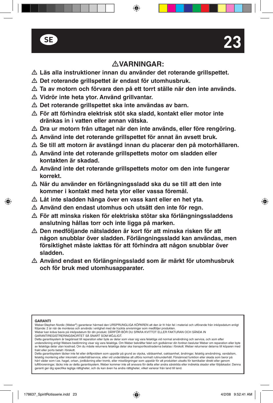 Varningar | weber Drehspie? Spirit User Manual | Page 23 / 40