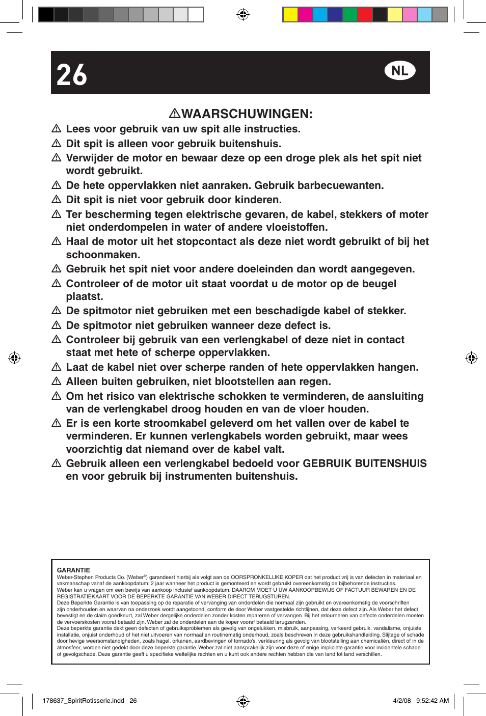 Waarschuwingen | weber Drehspie? Spirit User Manual | Page 26 / 40