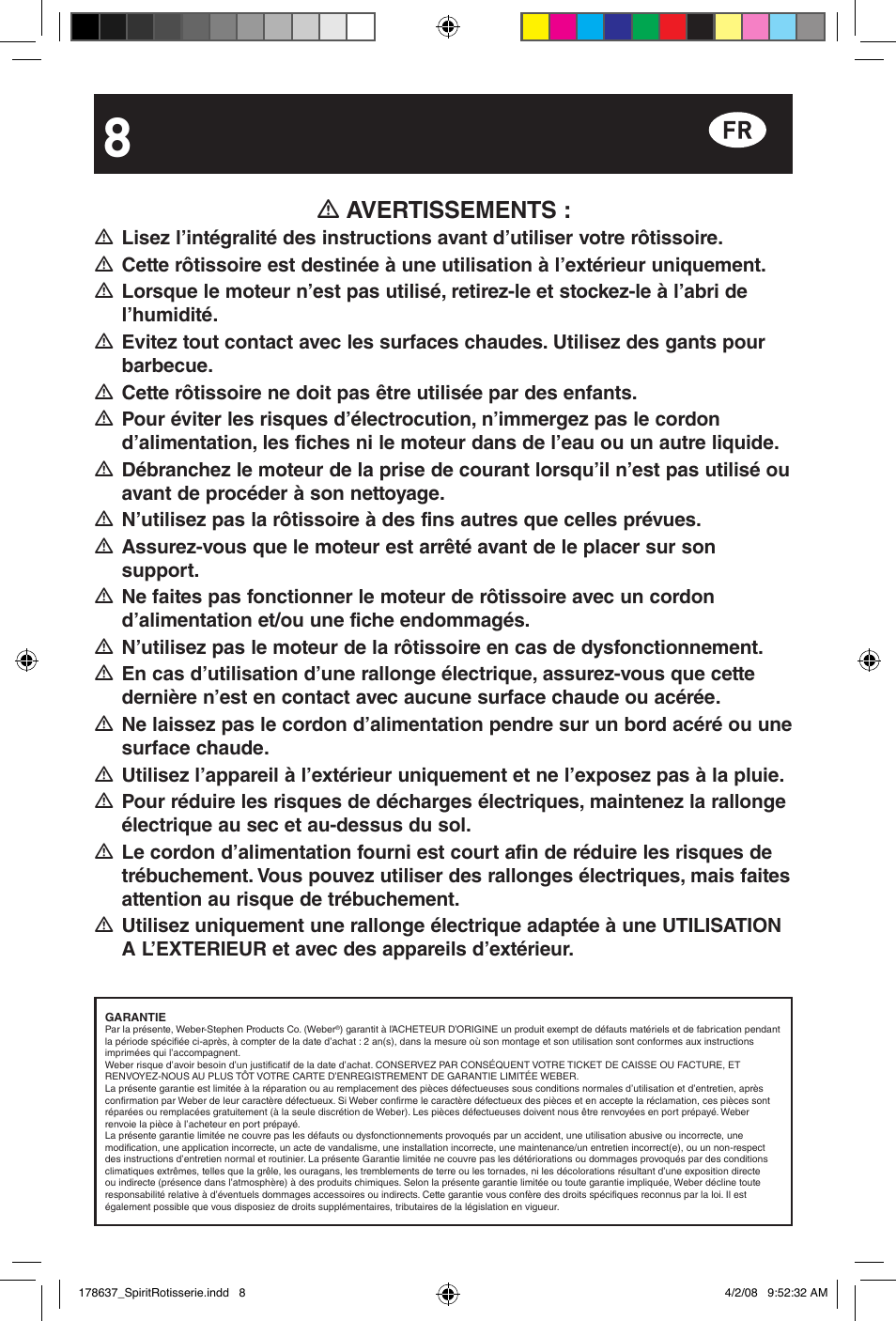 Avertissements | weber Drehspie? Spirit User Manual | Page 8 / 40