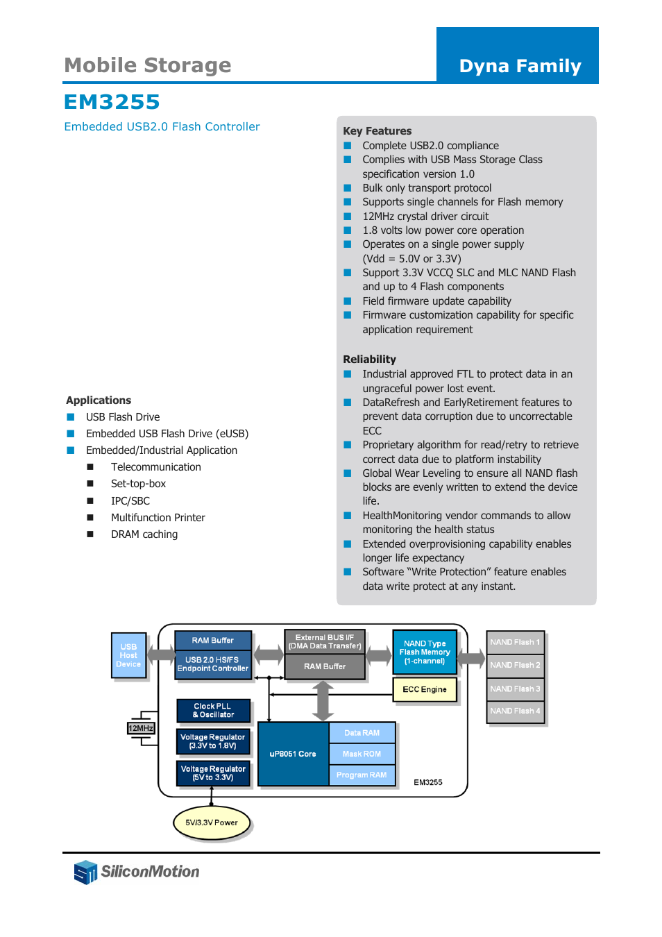 Silicon Motion EM3255 User Manual | 1 page