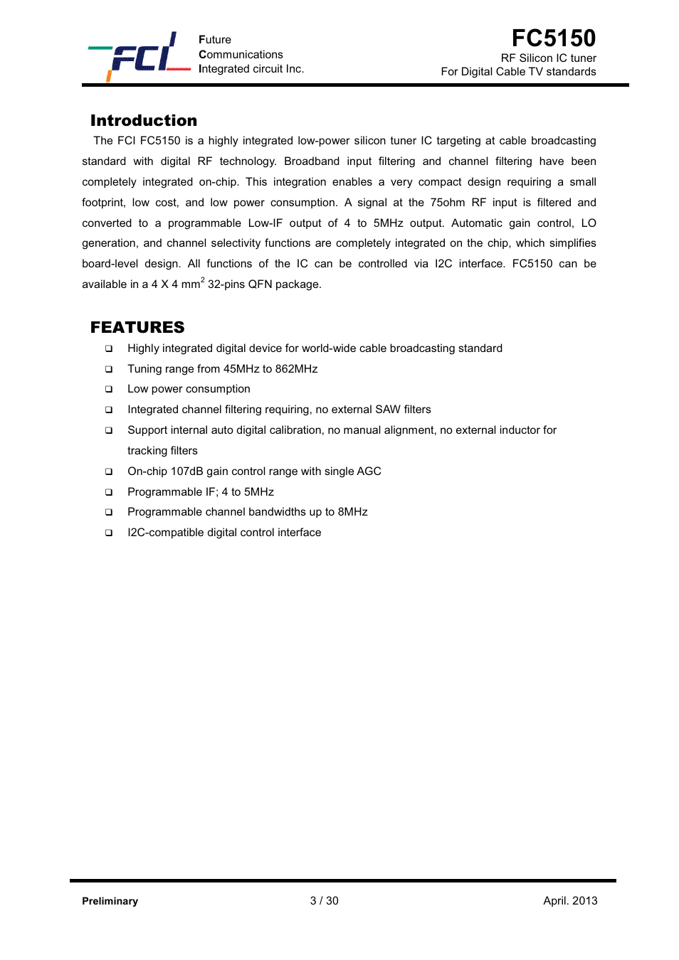 Fc5150, Introduction, Features | Silicon Motion FC5150 User Manual | Page 3 / 5