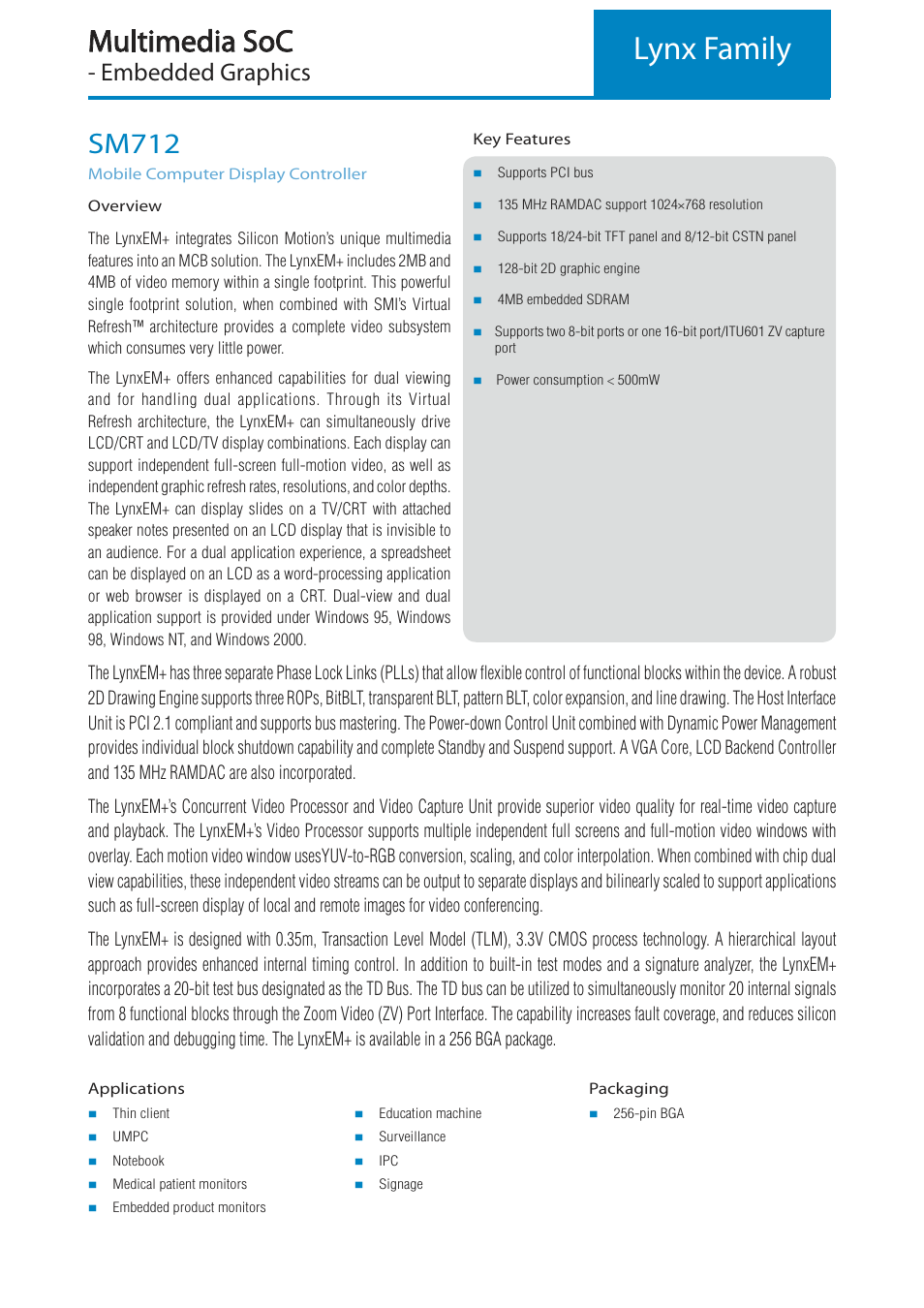 Silicon Motion SM712 User Manual | 2 pages