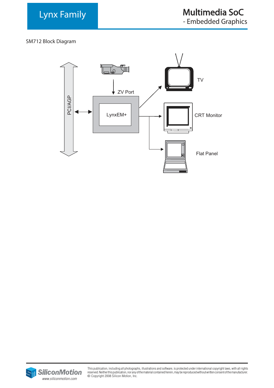 Lynx family, Multimedia soc, Embedded graphics | Silicon Motion SM712 User Manual | Page 2 / 2