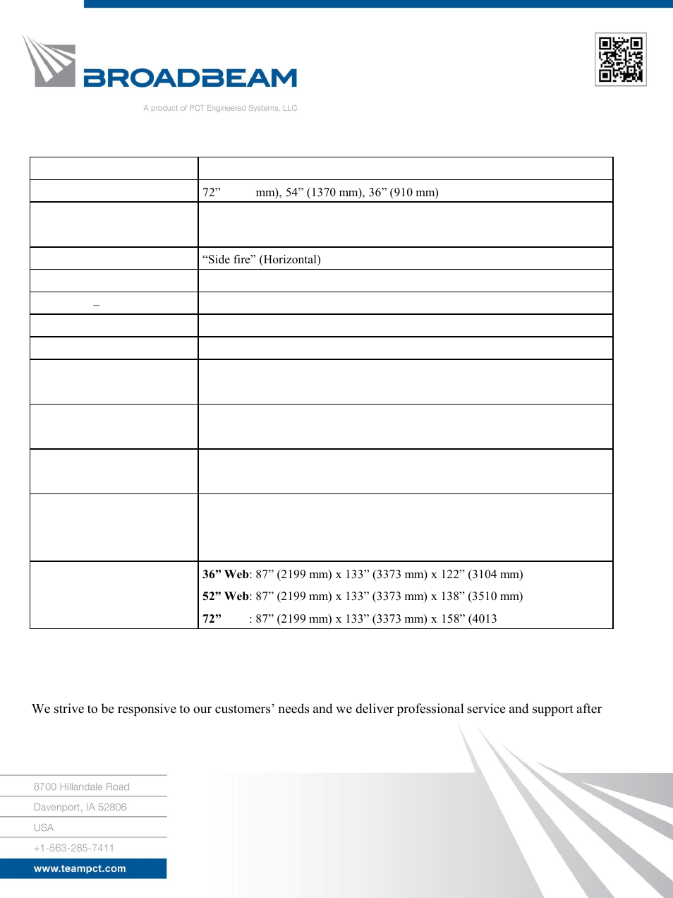 Broadbeam le series specifications, The teampct extra | PCT Engineered EB System for Coil Coating User Manual | Page 2 / 2