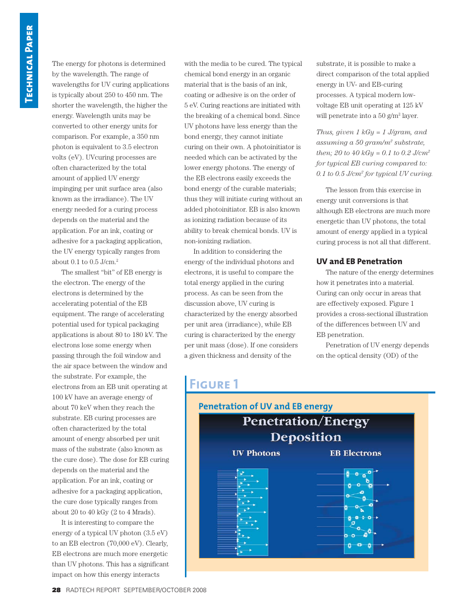 Figure 1, Tech n ical p ape r, Penetration of uv and eb energy | PCT Engineered Comparison of UV and EB Technology for Printing and Packaging Applications User Manual | Page 2 / 9