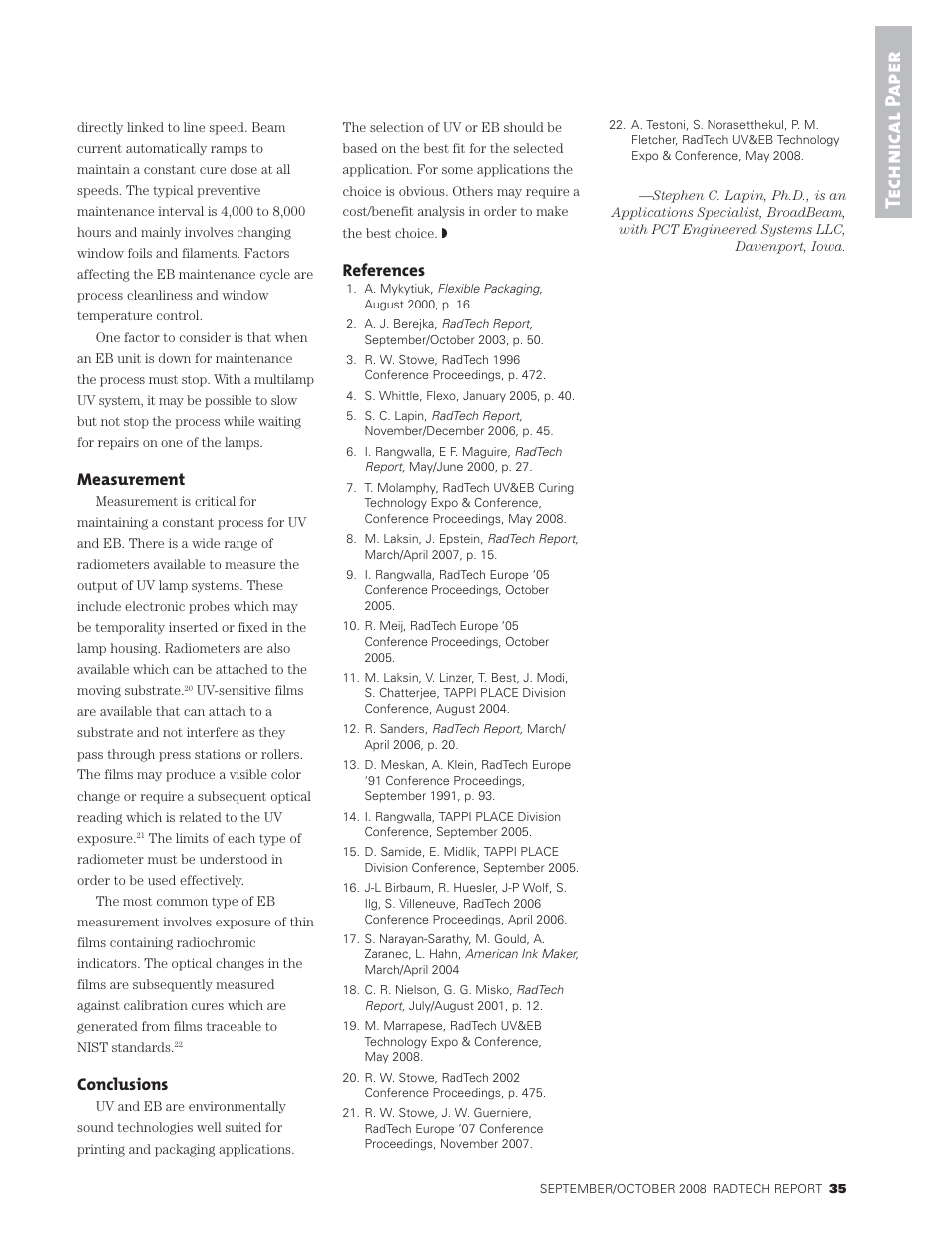 Tech n ical p ape r, Measurement, Conclusions | References | PCT Engineered Comparison of UV and EB Technology for Printing and Packaging Applications User Manual | Page 9 / 9