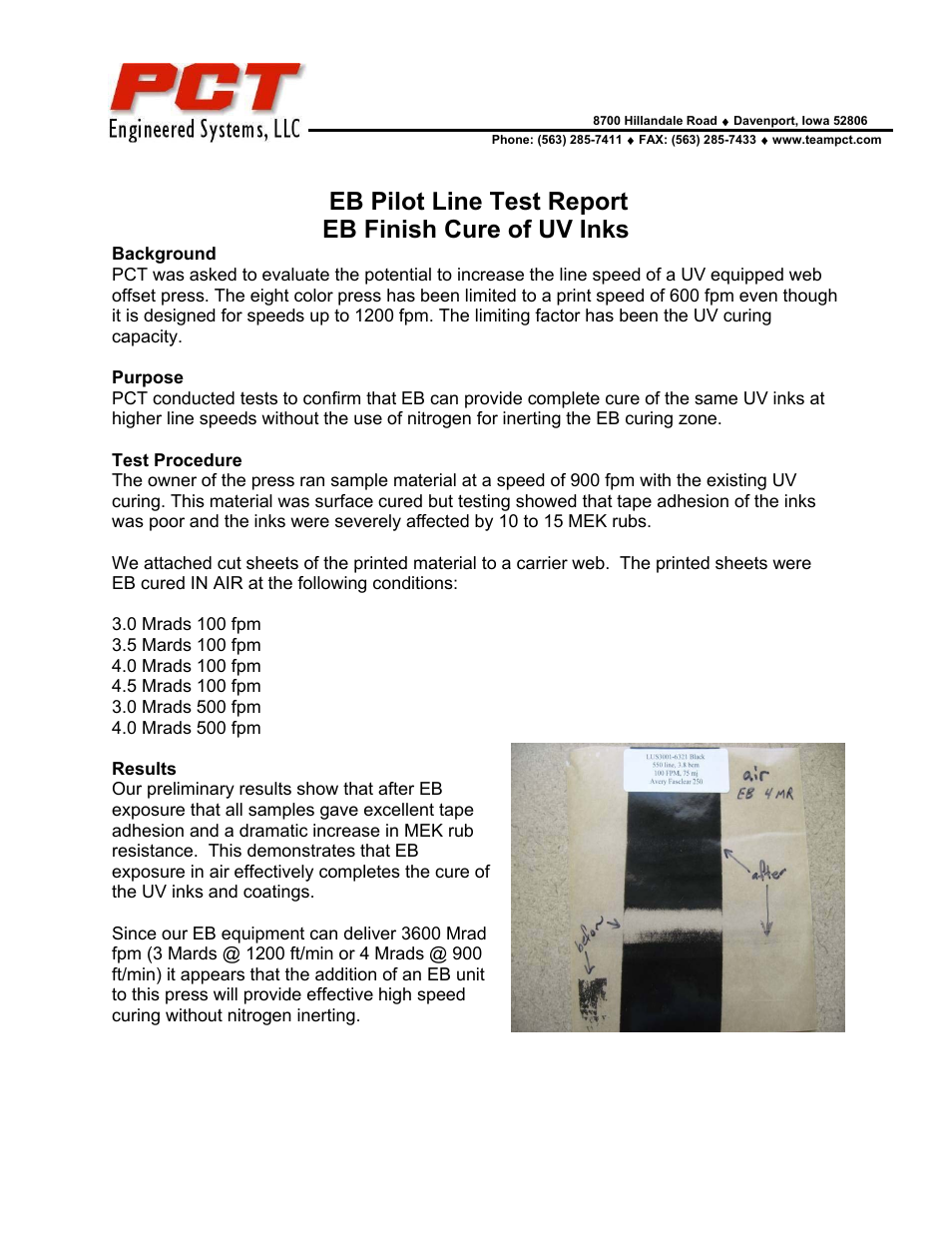 PCT Engineered EB Finish Cure of UV Inks User Manual | 1 page