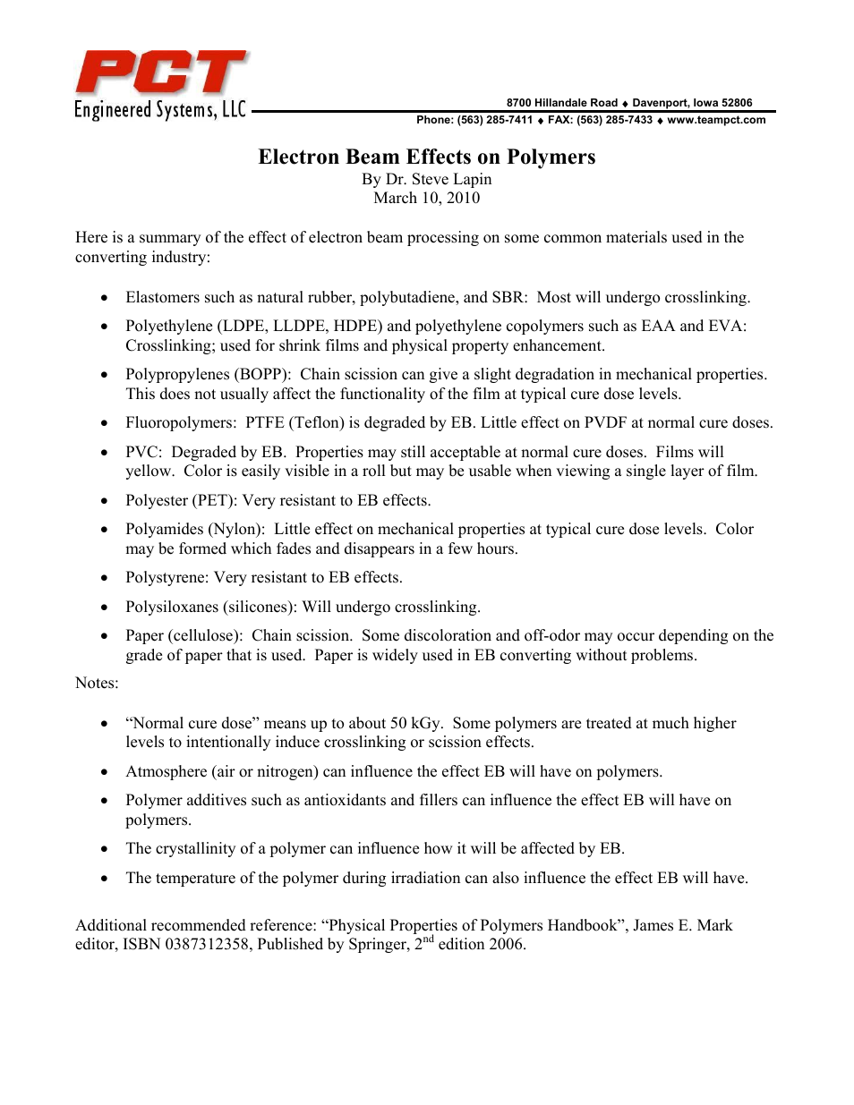 PCT Engineered Electron Beam Effects on Polymers User Manual | 1 page