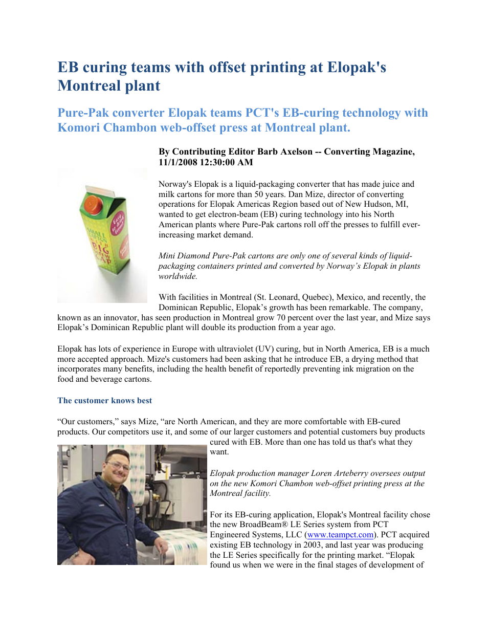 PCT Engineered EB-curing technology User Manual | 3 pages