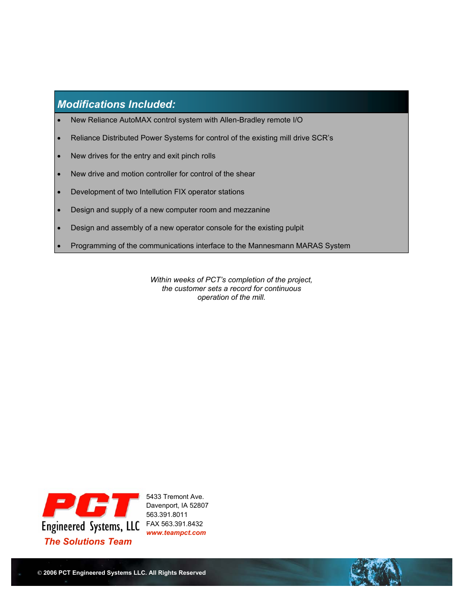 Modifications included | PCT Engineered Three Stand Hot Mill Upgrade User Manual | Page 2 / 2