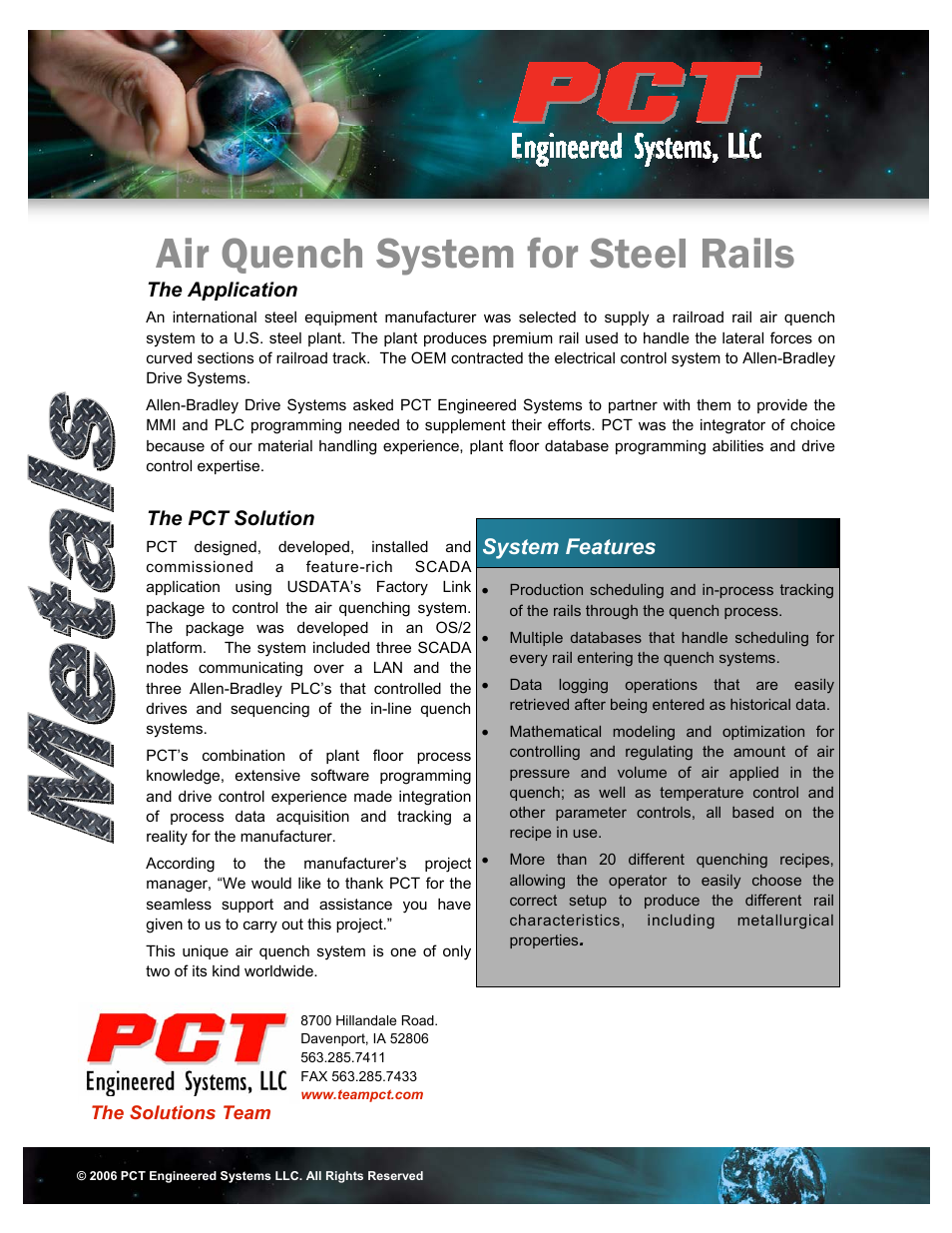 PCT Engineered Air Quench System for Steel Rails User Manual | 1 page