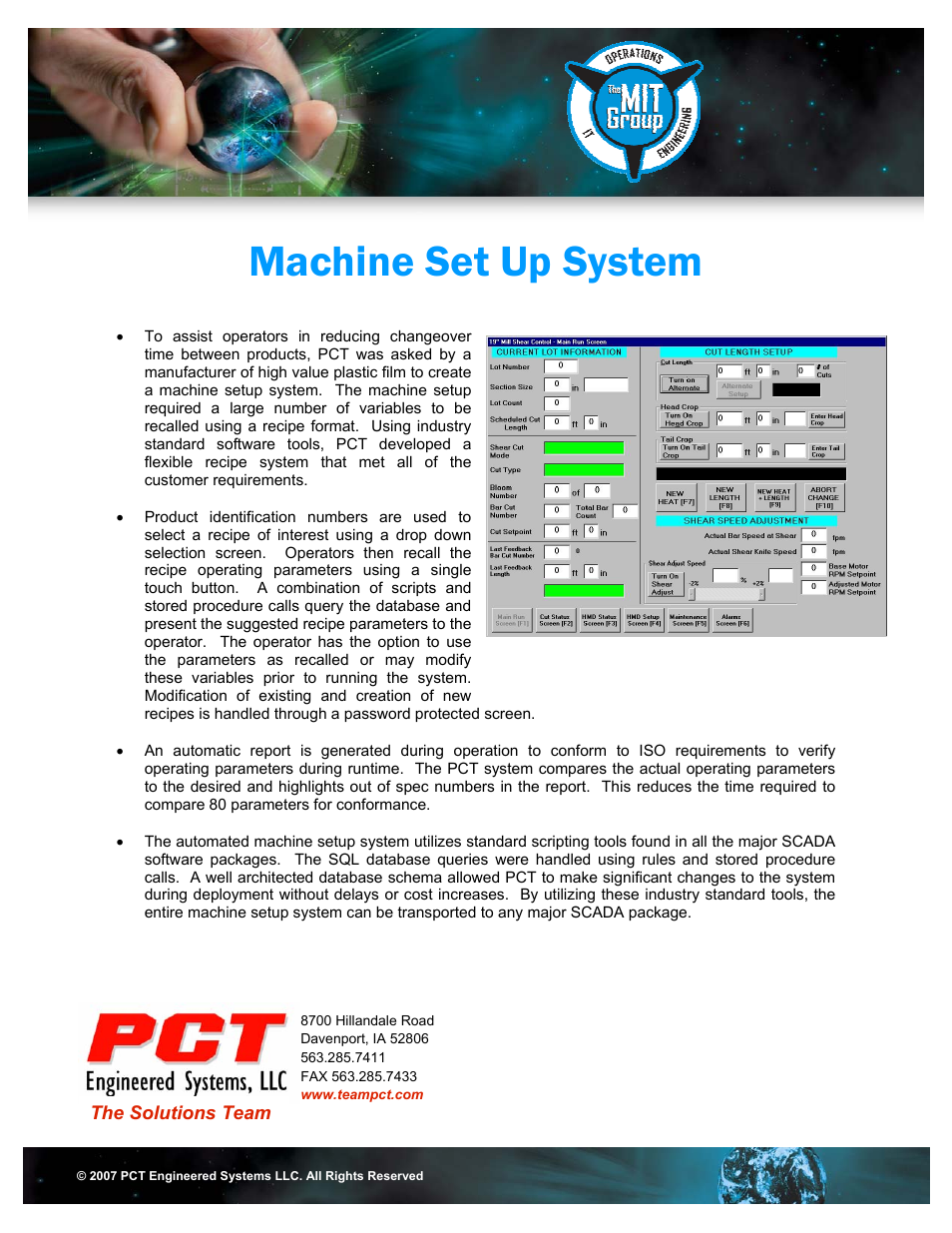 PCT Engineered Machine Set Up System User Manual | 1 page