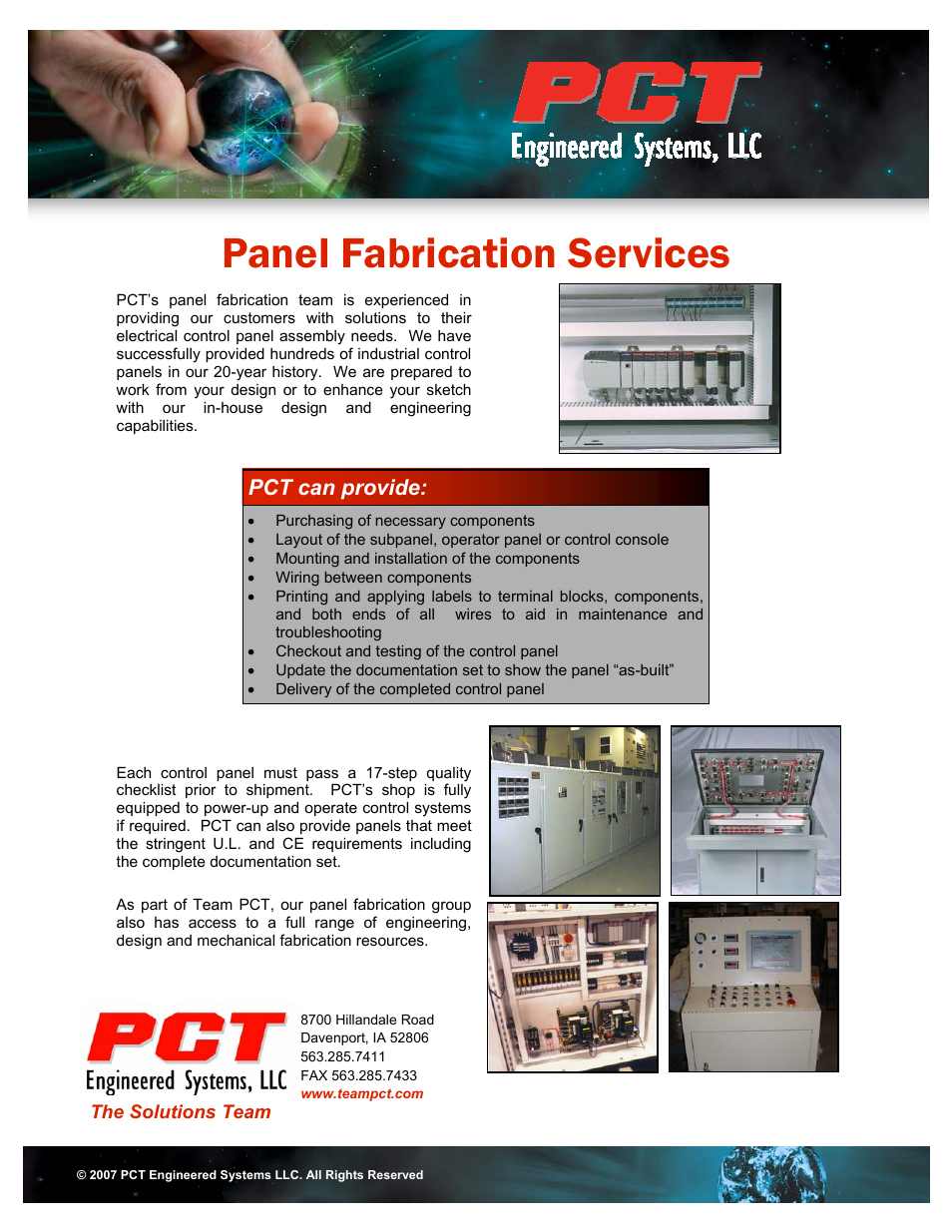 PCT Engineered Panel Fabrication Services User Manual | 1 page