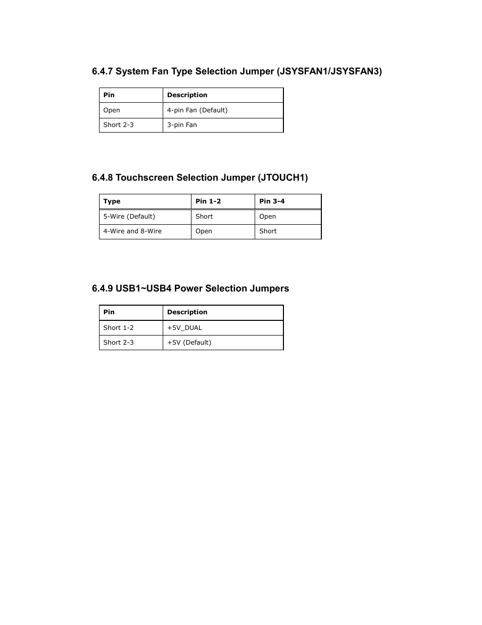 8 touchscreen selection jumper (jtouch1), 9 usb1~usb4 power selection jumpers | Maple Systems PC419C User Manual | Page 125 / 133