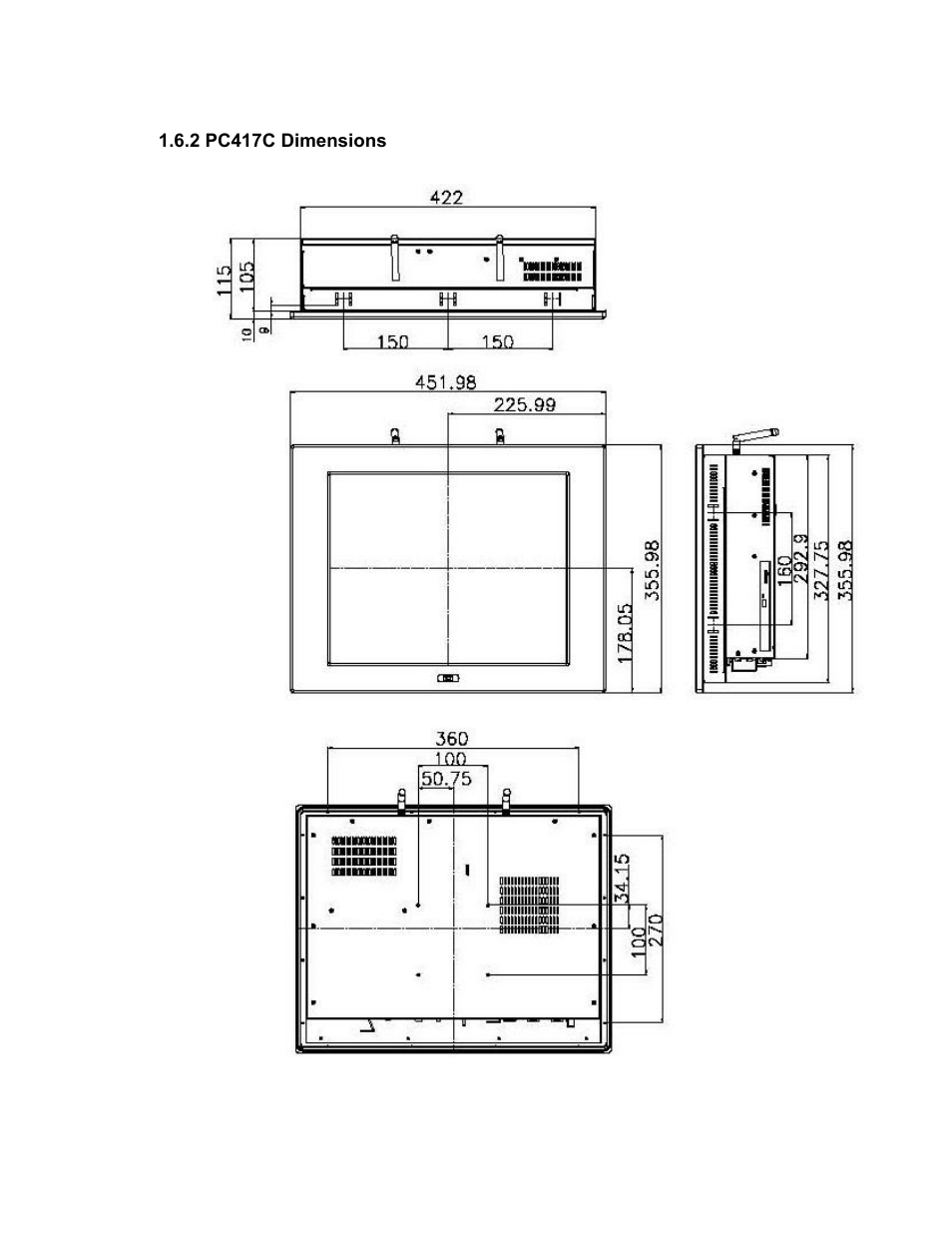 2 pc417c dimensions, Figure 1-11: pc417c dimensions (mm) | Maple Systems PC419C User Manual | Page 23 / 133