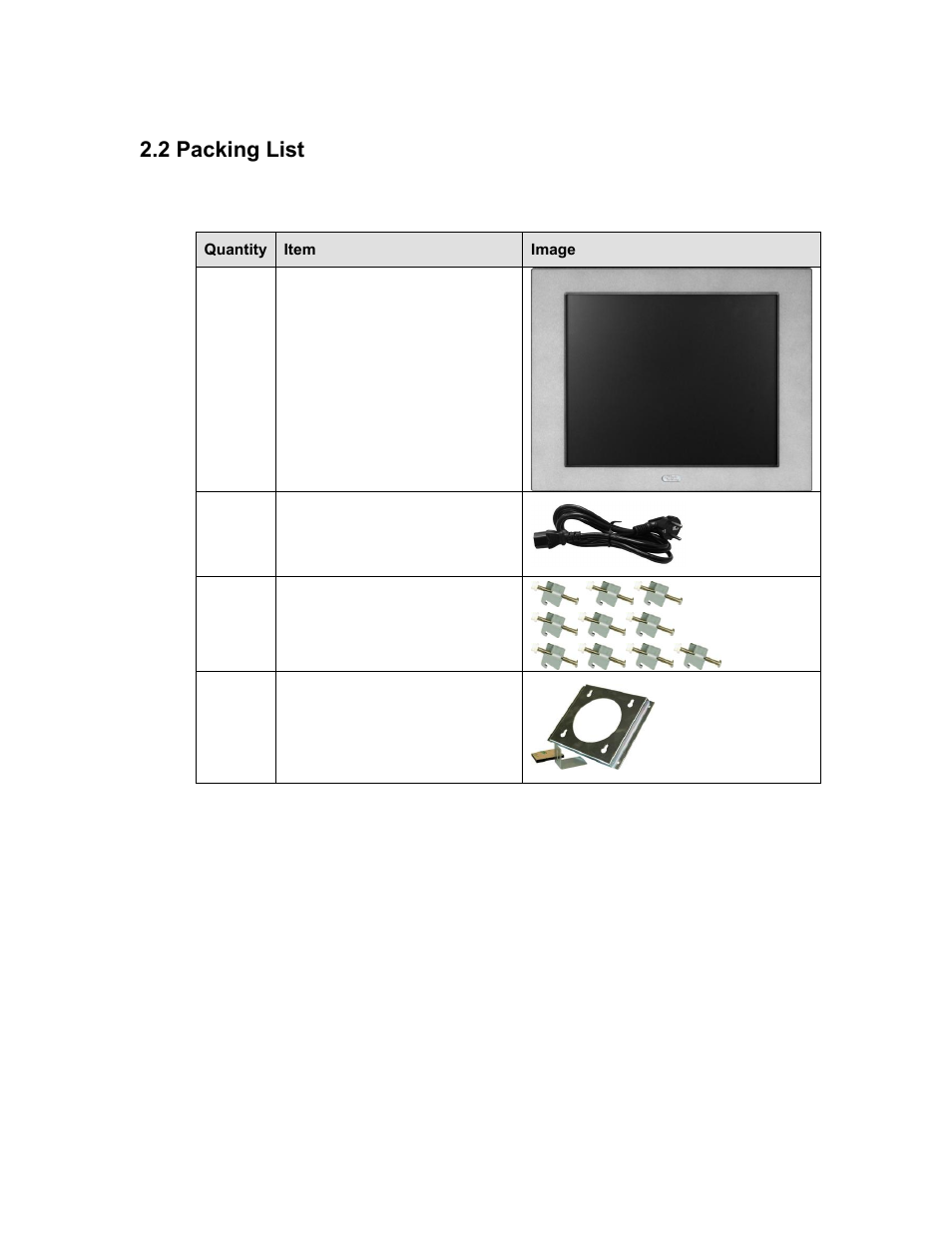 Acking, Table 2-1: packing list, 2 packing list | Maple Systems PC419C User Manual | Page 30 / 133