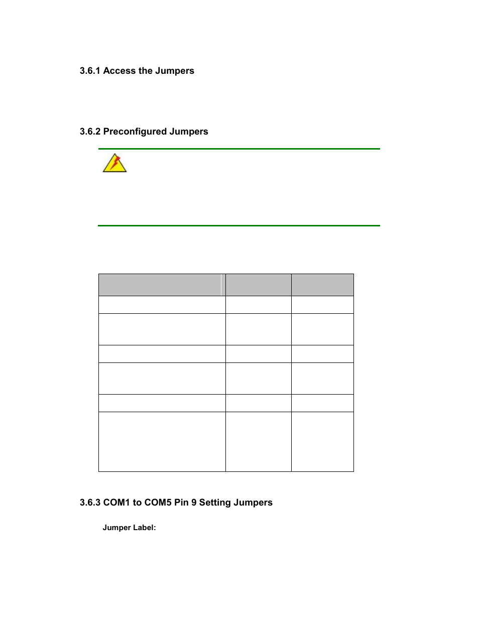 1 access the jumpers, 2 preconfigured jumpers, 3 com1 to com5 pin 9 setting jumpers | Table 3-2: preconfigured jumpers | Maple Systems PC419C User Manual | Page 35 / 133