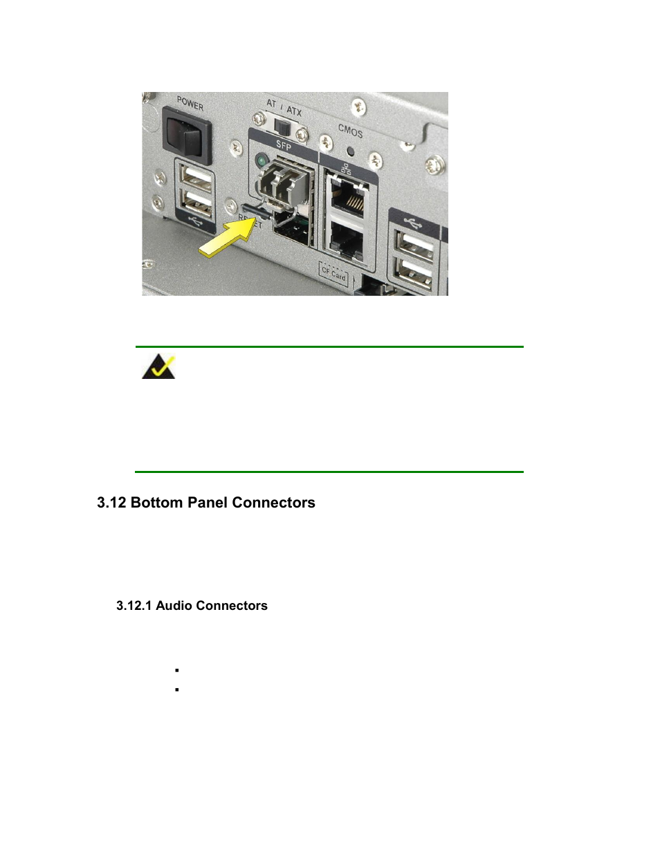 Ottom, Anel, Onnectors | 1 audio connectors, Figure 3-24: sfp fiber module installation, 550h, Figure 3-22 ), 551h, 12 bottom panel connectors | Maple Systems PC419C User Manual | Page 53 / 133