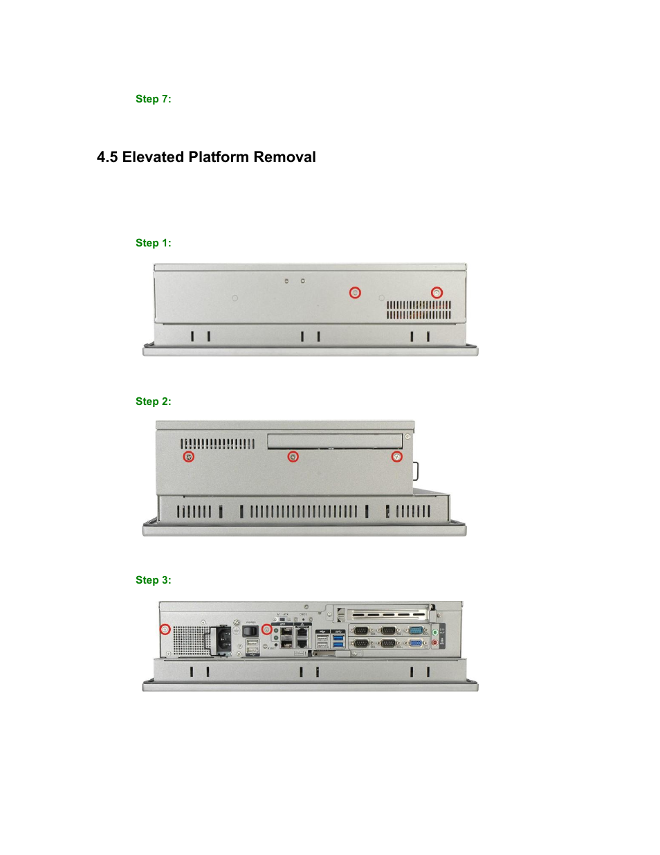 Levated, Latform, Emoval | 5 elevated platform removal | Maple Systems PC419C User Manual | Page 68 / 133