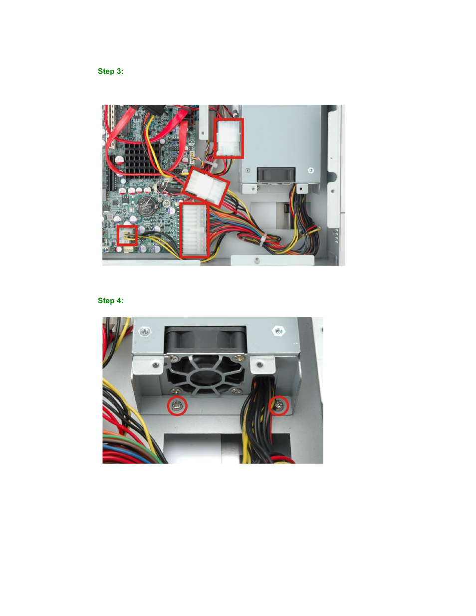 Figure 4-7: psu power cables, Figure 4-8: psu bottom panel retention screws | Maple Systems PC419C User Manual | Page 70 / 133