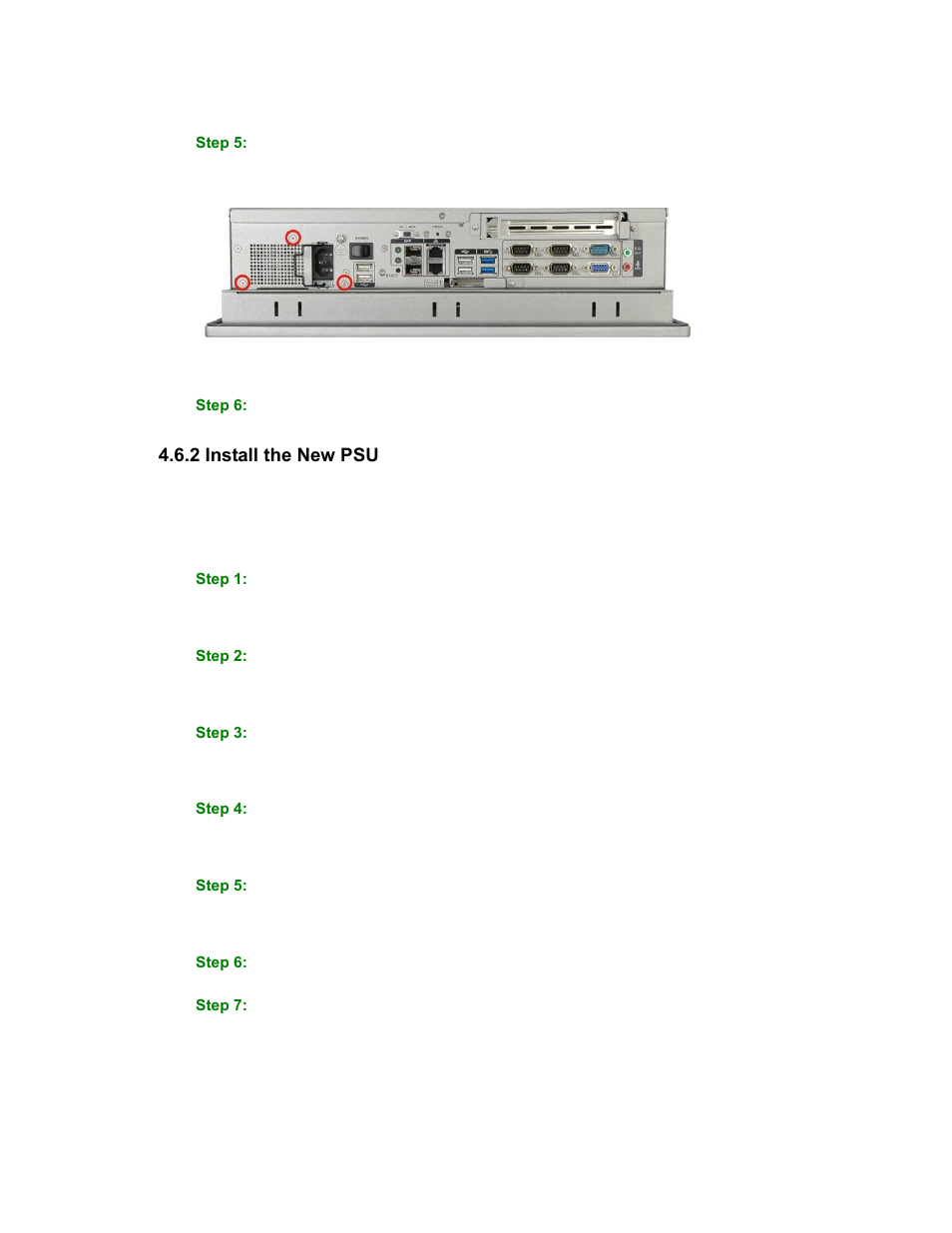 2 install the new psu, Figure 4-9: psu bottom panel screws | Maple Systems PC419C User Manual | Page 71 / 133