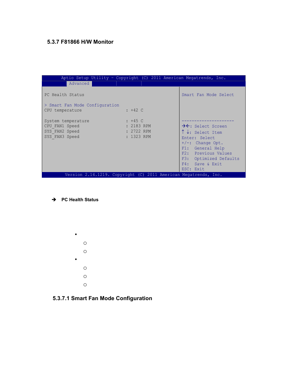 7 f81866 h/w monitor, 1 smart fan mode configuration | Maple Systems PC419C User Manual | Page 91 / 133