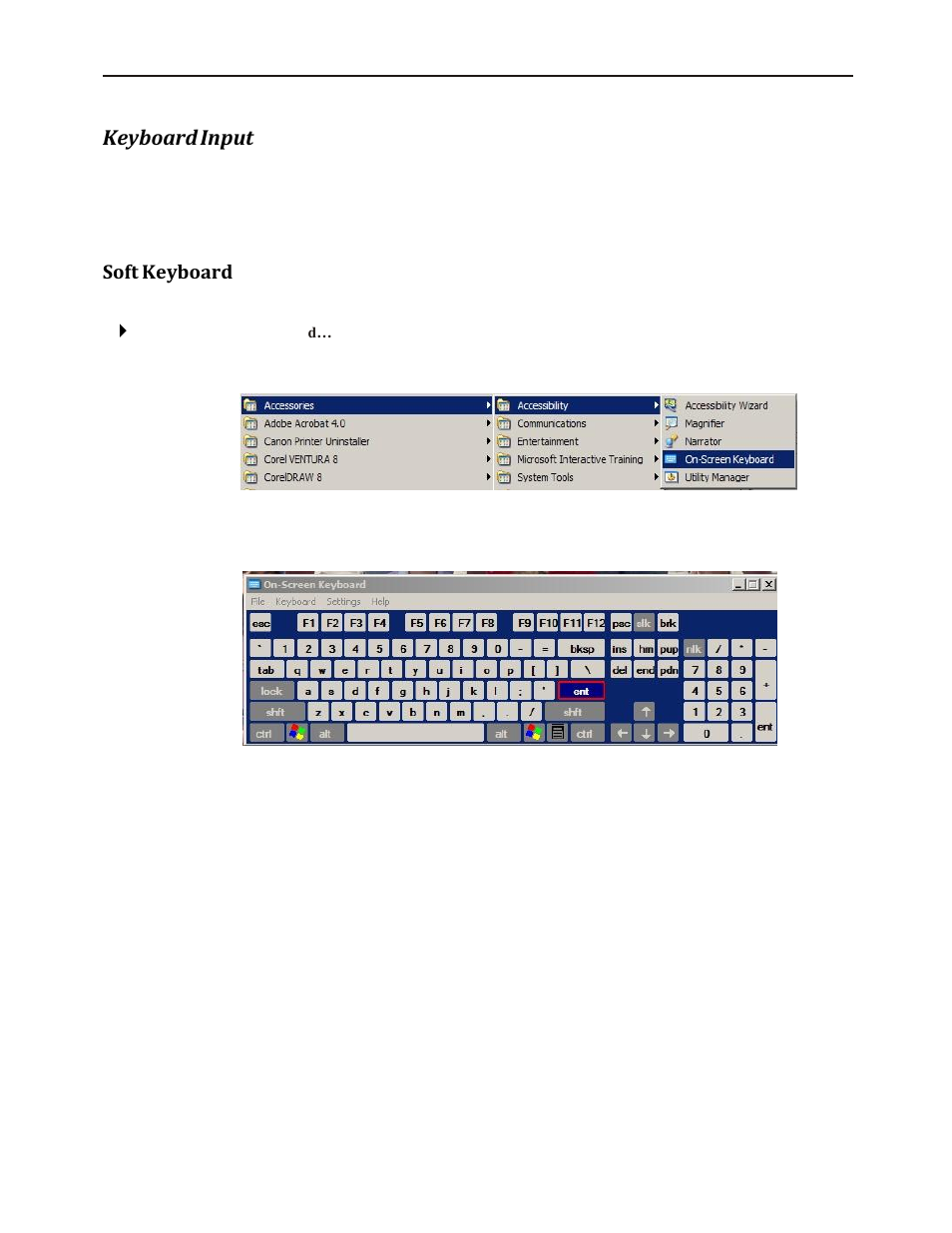 Eyboard, Nput, Soft keyboard | Keyboard input | Maple Systems PC110CF User Manual | Page 15 / 22