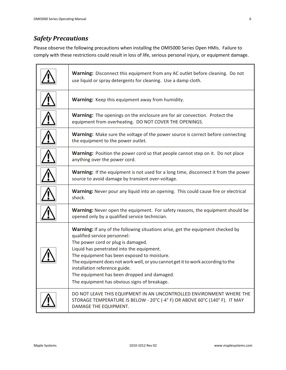 Safety precautions | Maple Systems OMI5100A-CE User Manual | Page 10 / 38